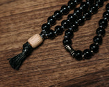 War Mala Necklace Beads - Black SS 10mm beads with Wooden End Piece