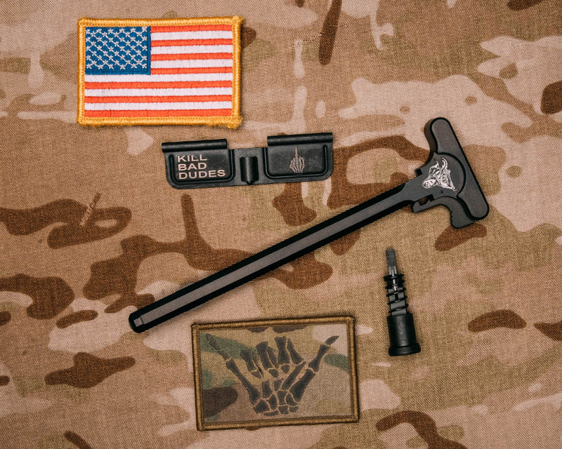 AR 15 dust cover, KBD and skeleton bird hand and charging handle set