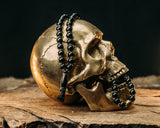 War Mala Necklace Beads - Black SS 10mm beads with Bronze & Black End Piece