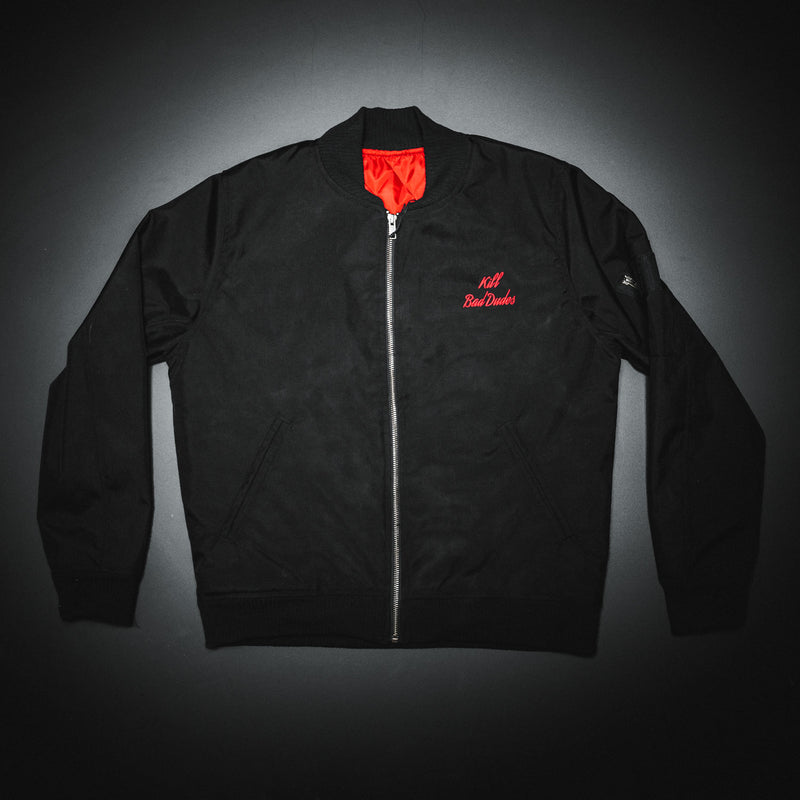 Bomber jacket, Black cordura with red satin inside, diamond stitch